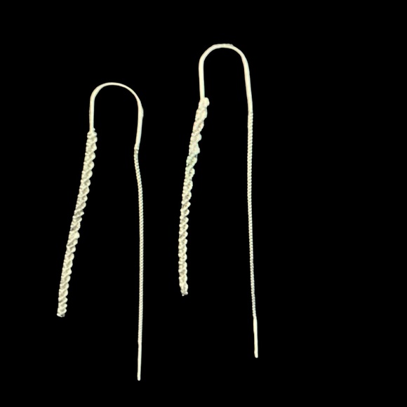 New Sterling Silver 925 Cubic Zirconia Tassel Minimalist Threader Earring - Picture 2 of 2